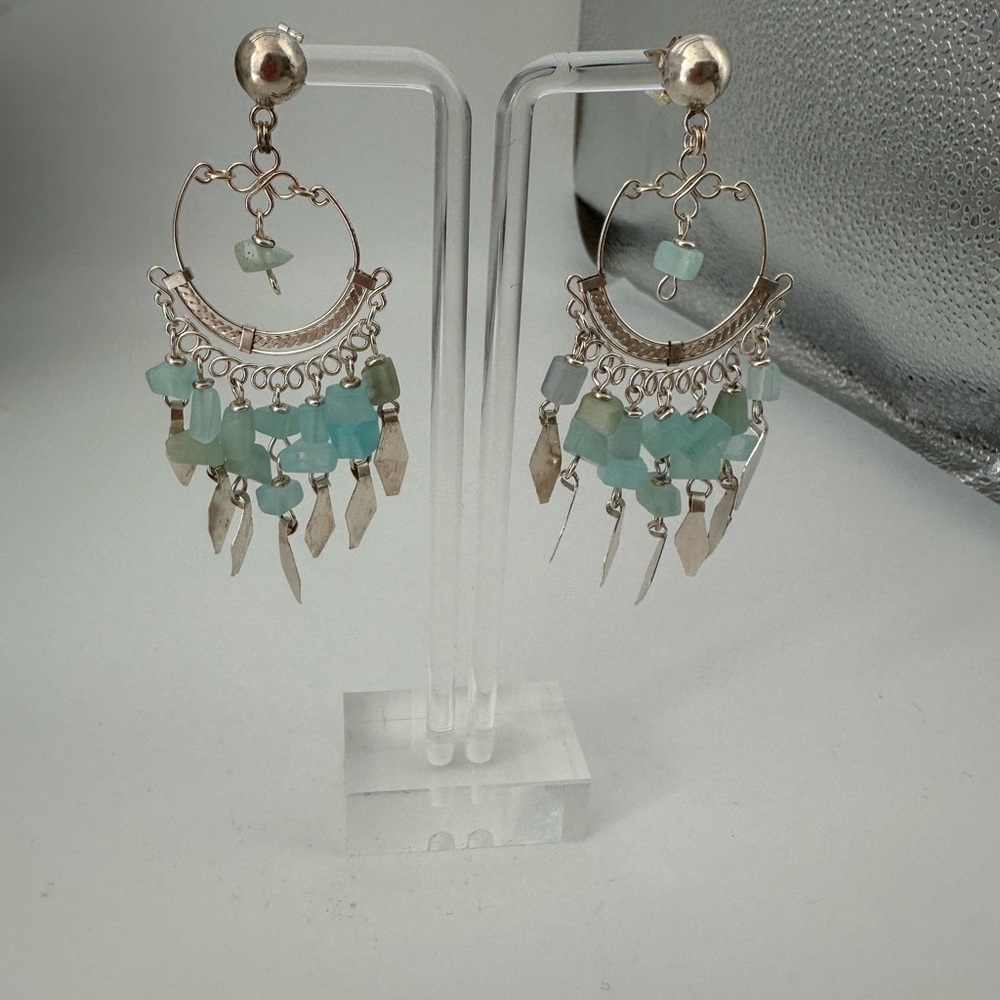 Elegant Silver and Green Chandelier Earrings